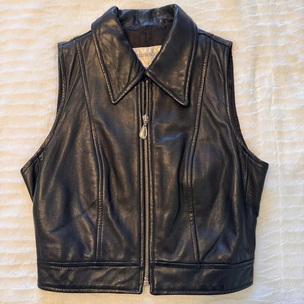 Hugo Buscati Leather Vest; black Size 4; Y2K